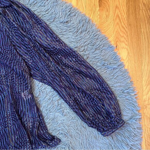 TANYA TAYLOR Rebecca Split Neck Blue & Purple Clip Dot Blouse NWOT Size 16 - Picture 3 of 7